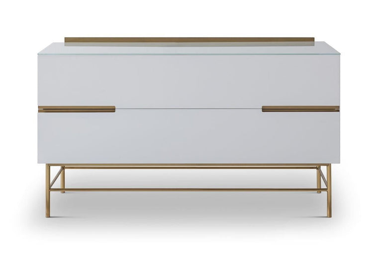 Gillmore Space Alberto Two Drawer Low Sideboard White With Brass Accent