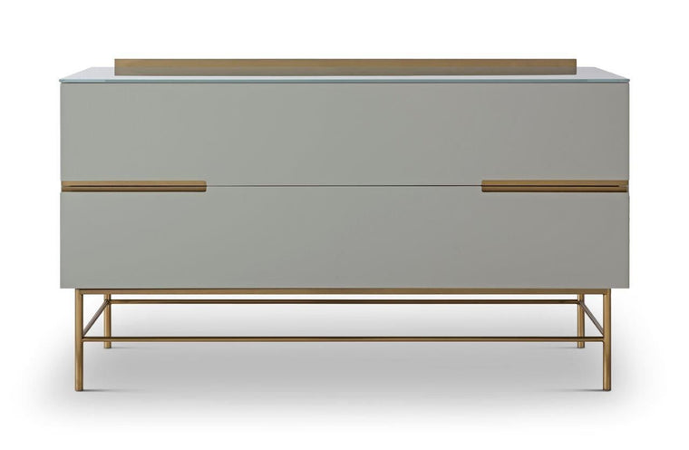 Gillmore Space Alberto Two Drawer Low Sideboard Grey With Brass Accent