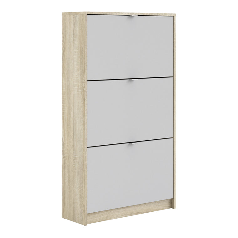 Axton Choctaw Shoe Cabinet With 3 Tilting Doors And 2 Layers In Oak Structure White