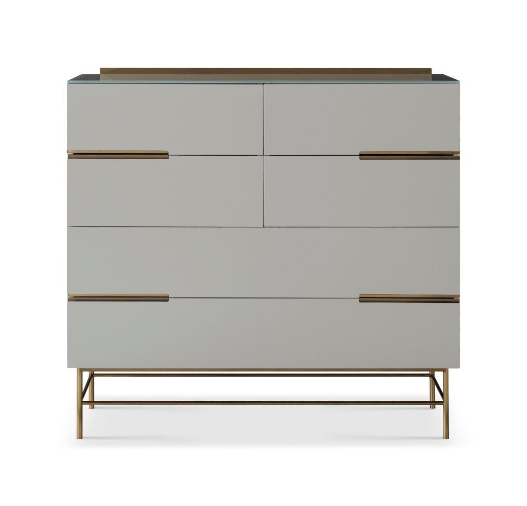 Gillmore Space Alberto Six Drawer Wide Chest Grey With Brass Accent