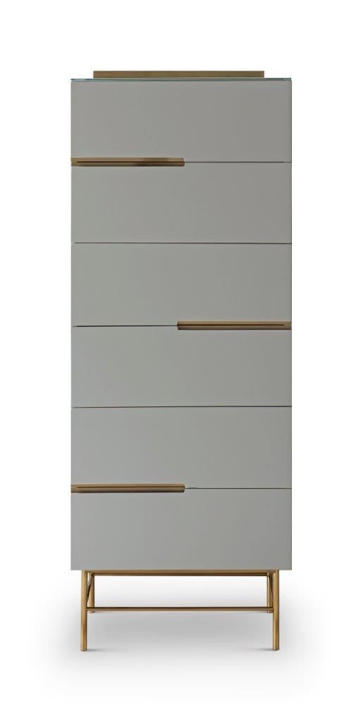 Gillmore Space Alberto Six Drawer Tall Narrow Chest Grey With Brass Accent