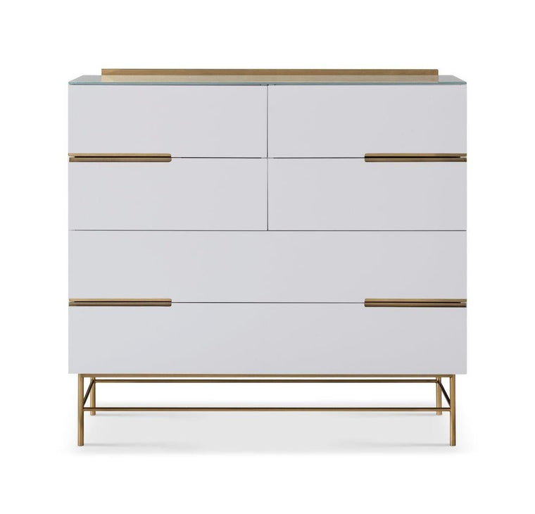Gillmore Space Alberto Six Drawer Wide Chest White With Brass Accent