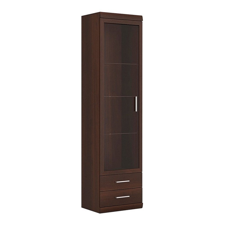 Axton Pelham Tall Glazed 1 Door 2 Drawer Narrow Cabinet In Dark Mahogany Melamine
