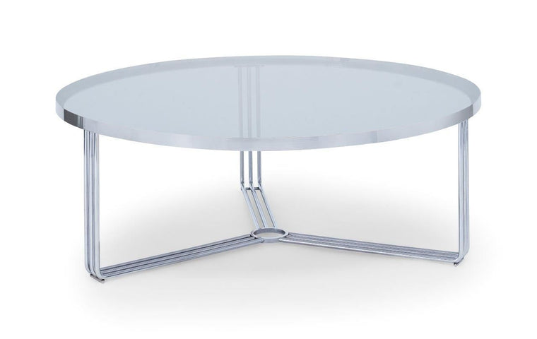 Gillmore Space Finn Large Circular Coffee Table Smoked Glass Top & Polished Chrome Frame