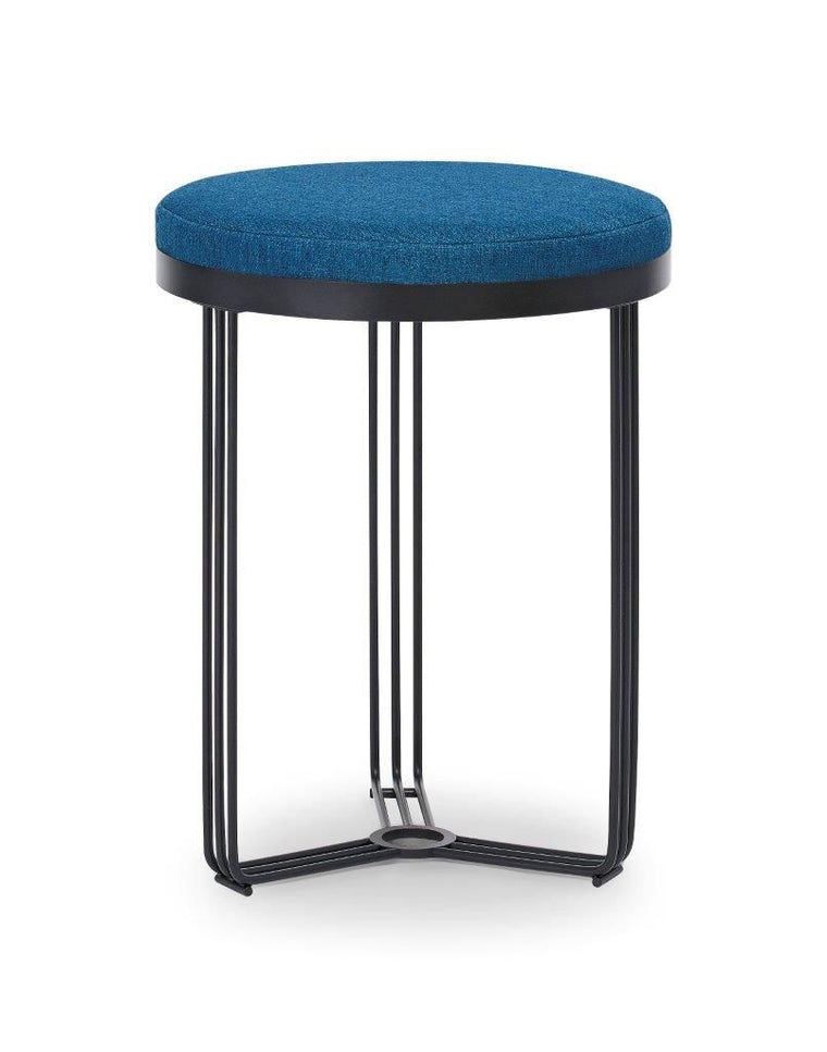 Gillmore Space Finn Circular Side Table Or Stool Admiral Blue Upholstered & Black Frame