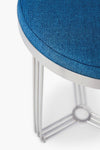 Gillmore Space Finn Circular Side Table Or Stool Admiral Blue Upholstered & Polished Chrome Frame