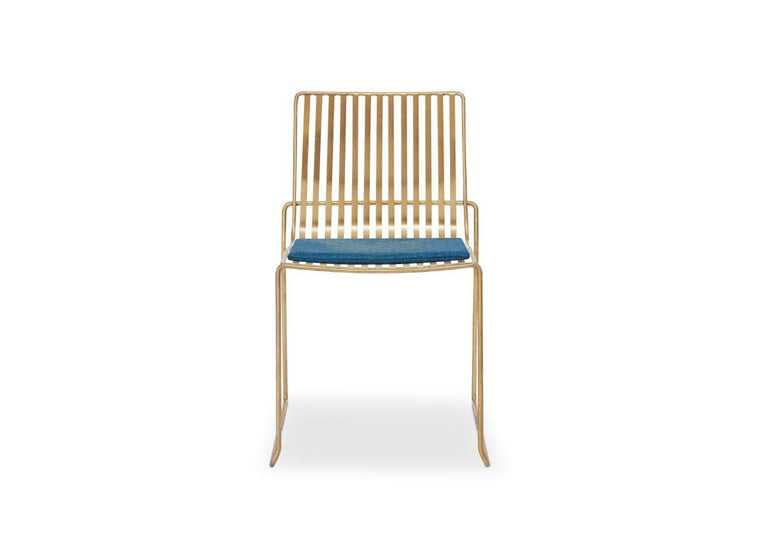 Gillmore Space Finn Stacking Dining Chair Admiral Blue Upholstered & Brass Frame