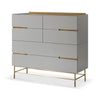 Gillmore Space Alberto Six Drawer Wide Chest Grey With Brass Accent