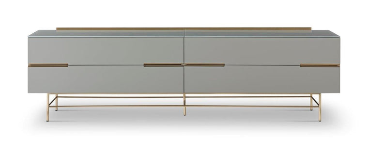 Gillmore Space Alberto Four Drawer Low Sideboard Grey With Brass Accent