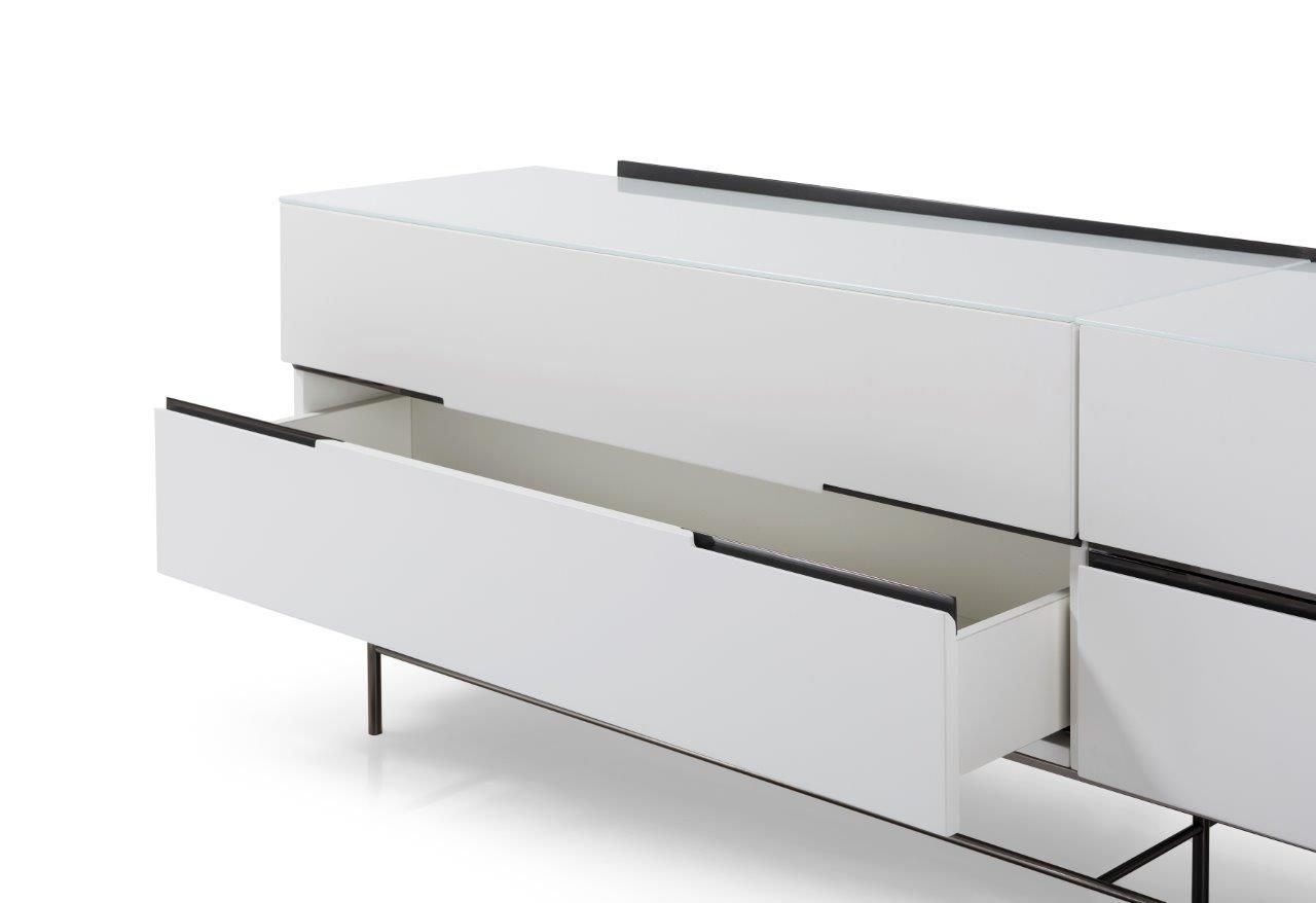 Gillmore Space Alberto Four Drawer Low Sideboard White With Dark Chrome Accent