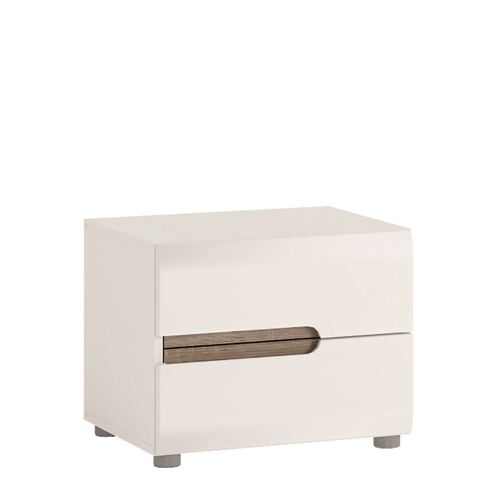 Axton Norwood Bedroom 2 drawer Bedside In White With A Truffle Oak Trim