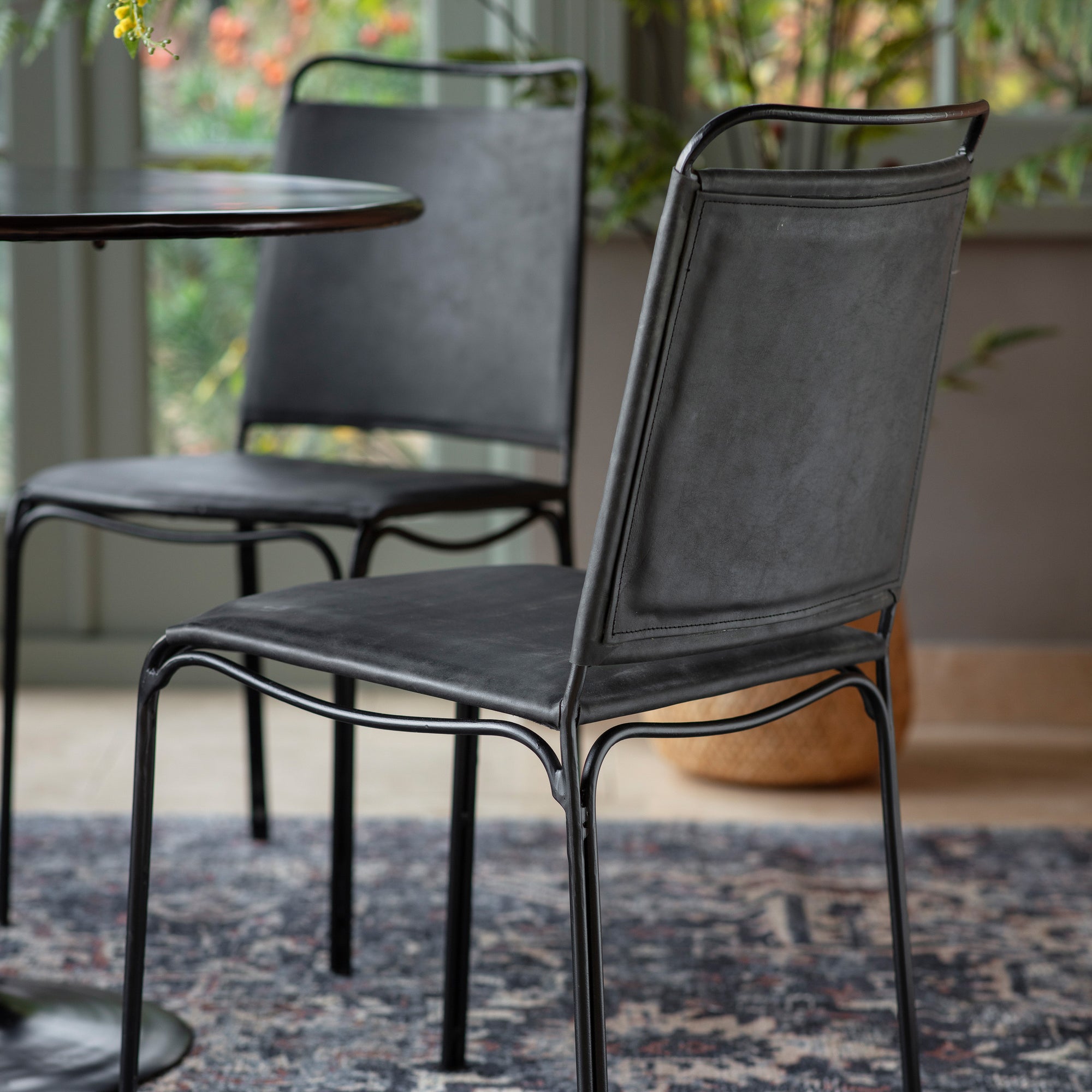 Mayfield Linden Contemporary Dining Chair Black Leather (Pair)