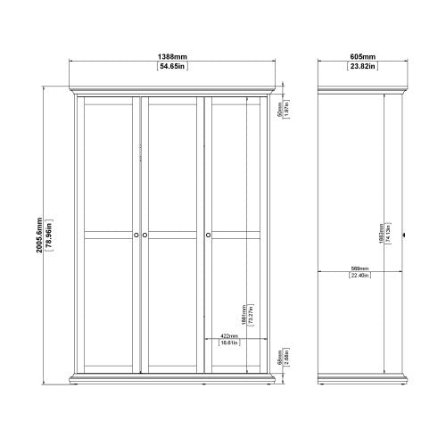 Axton Westchester Wardrobe with 3 Doors In White