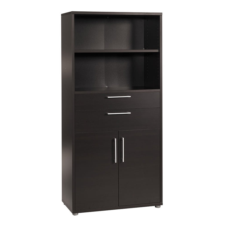 Axton Trinity Bookcase 4 Shelves with 2 Drawers and 2 Doors in Black woodgrain