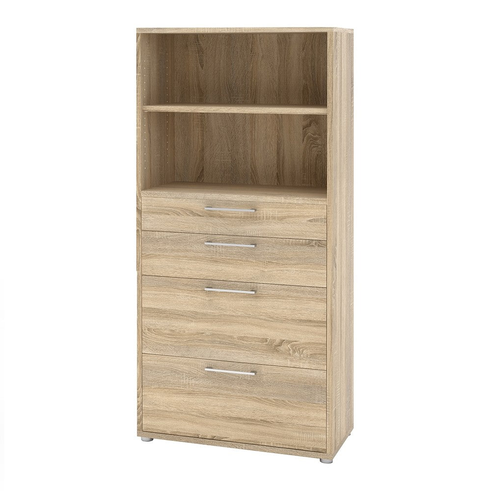 Axton Trinity Bookcase 4 Shelves with 2 Drawers + 2 File Drawers In Oak