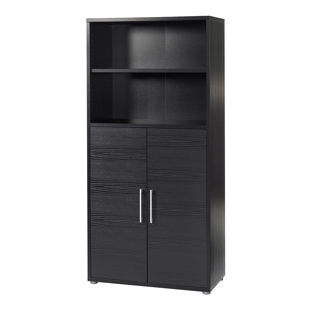 Axton Trinity Bookcase 4 Shelves with 2 Doors in Black woodgrain