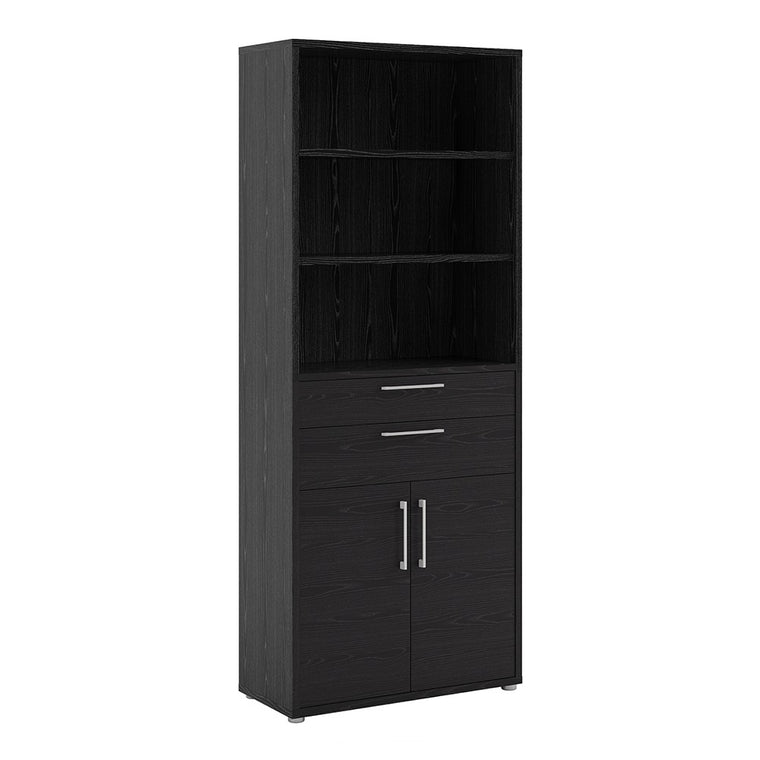 Axton Trinity Bookcase 5 Shelves With 2 Drawers And 2 Doors In Black Woodgrain