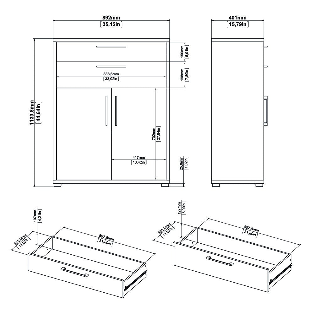 Axton Trinity Bookcase 5 Shelves with 2 Doors in Black woodgrain
