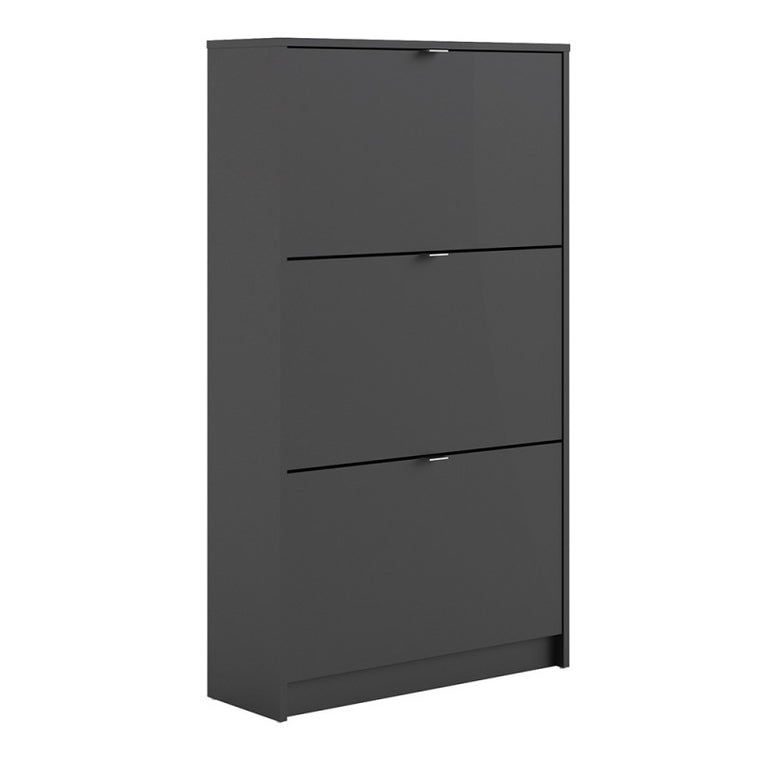 Axton Choctaw Shoe Cabinet With 3 Tilting Doors And 2 Layer In Matt Black