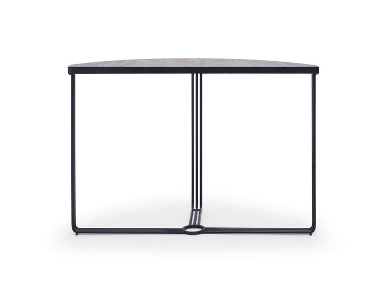 Gillmore Space Finn Demi Lune Console Table Dark Stone Top & Black Frame