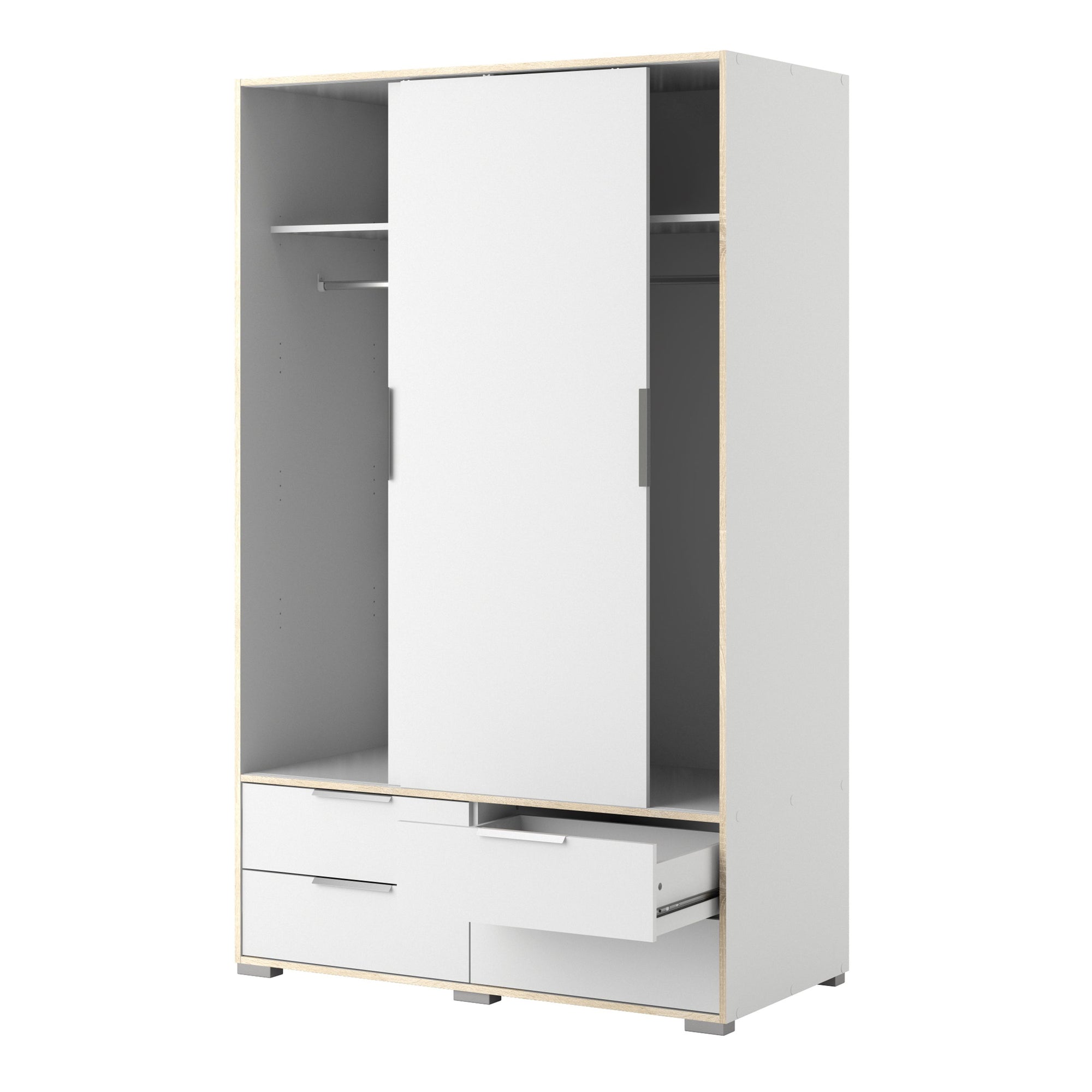 Axton Clason Wardrobe - 2 Doors 4 Drawers In White and Oak