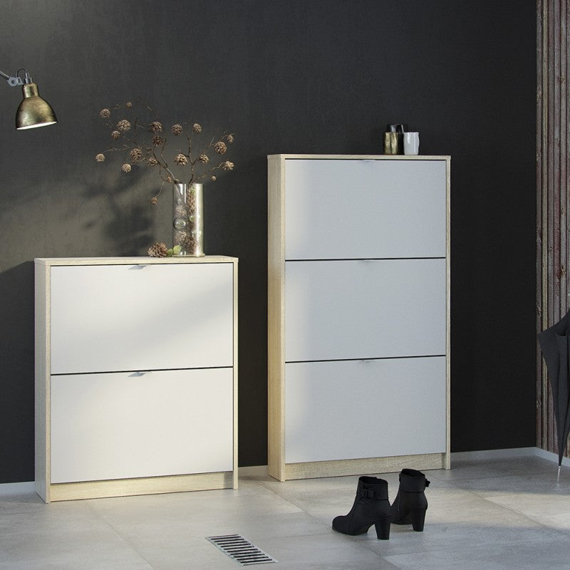 Axton Choctaw Shoe Cabinet With 2 Tilting Doors And 2 Layers In Oak Structure White