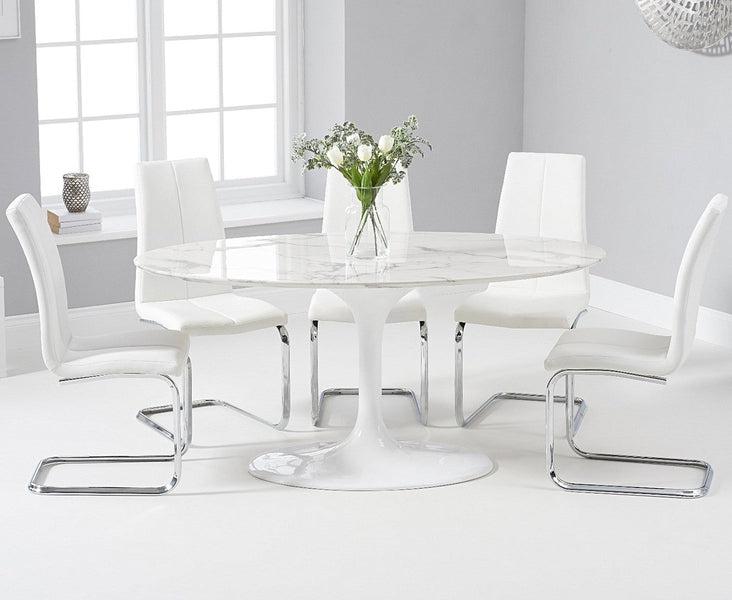 Brittney 160cm Oval Ivory White Marble Dining Table With Tonia Chairs