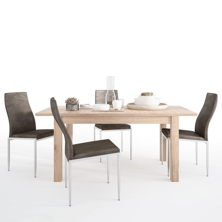 Axton Eastchester Extending Dining Table in Oak + 6 Milan High Back Chair Dark Brown