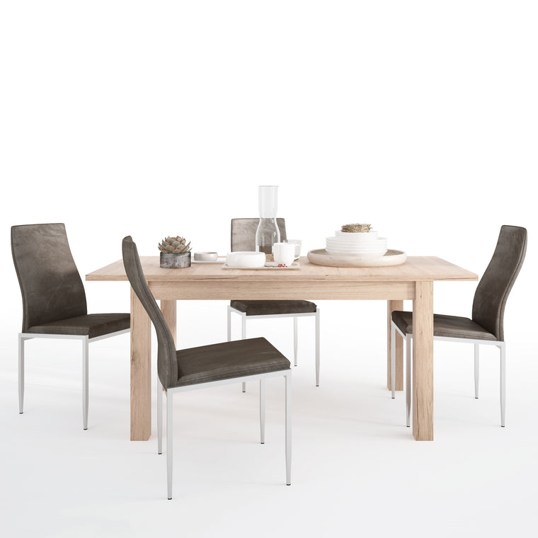 Axton Eastchester Extending Dining Table in Oak + 4 Milan High Back Chair Dark Brown