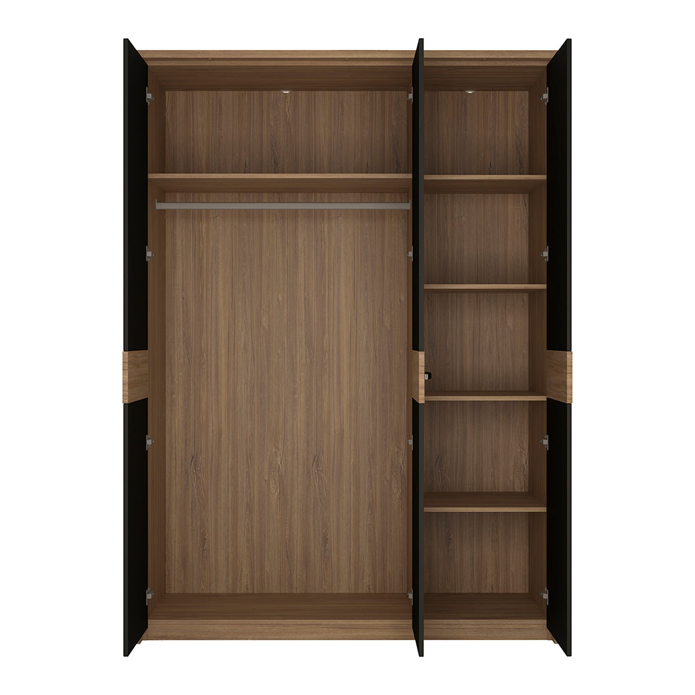 Axton Harding 3 Door Wardrobe With Mirror Door in Stirling Oak With Matt Black Fronts