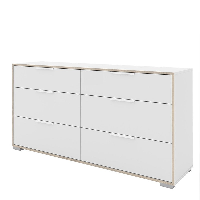 Axton Clason Wide Chest of 6 Drawers (3+3) in White and Oak