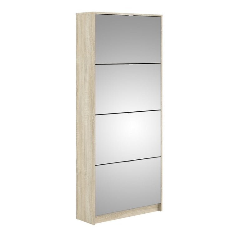 Axton Choctaw Shoe Cabinet With 4 Mirror Tilting Doors And 2 Layers In White