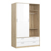 Axton Clason Wardrobe 2 Doors 4 Drawers In Oak With White High Gloss