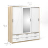 Axton Clason Wardrobe 3 Doors 6 Drawers in Oak with White High Gloss