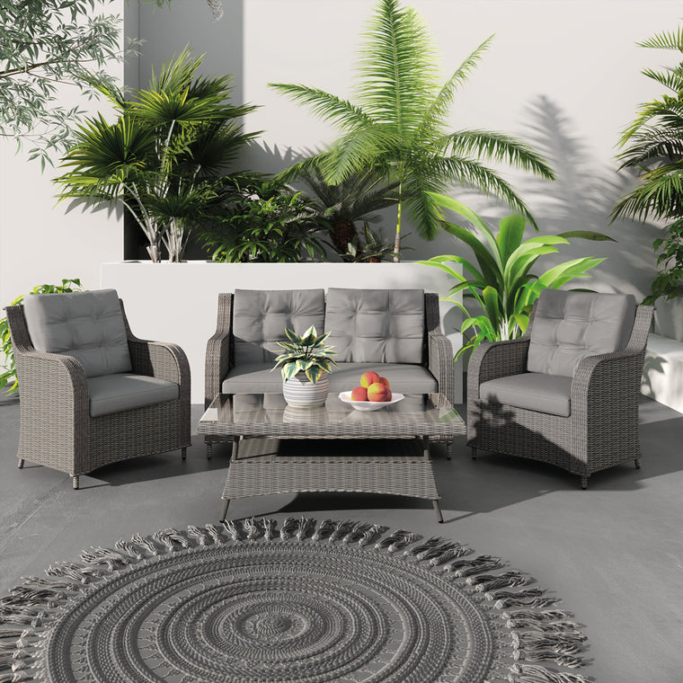 Home Junction Elise 2 Seater Sofa with Two Armchairs & Coffee Table Grey