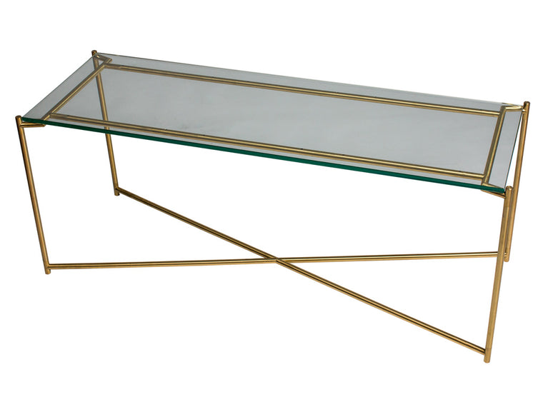 Gillmore Space Iris Large Low Console Table Clear Glass Top