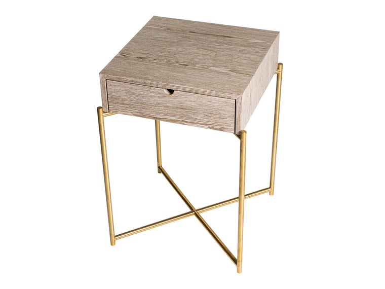 Gillmore Space Iris Square Side Table Weathered Oak Drawer 