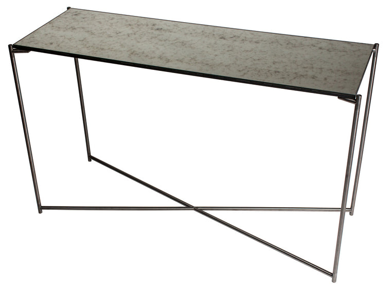 Gillmore Space Iris Large Console Table Antiqued Glass Top