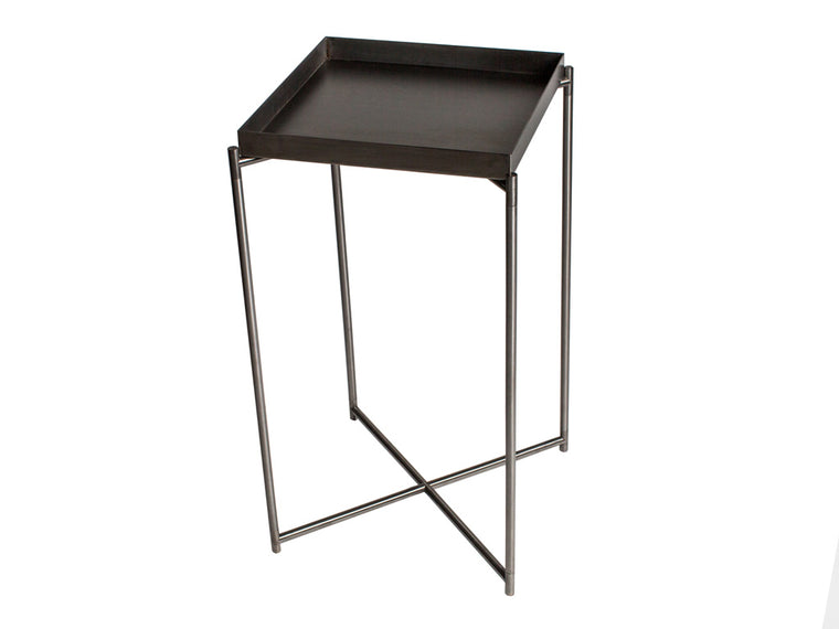 Gillmore Space Iris Square Plant Stand Gun Metal Tray