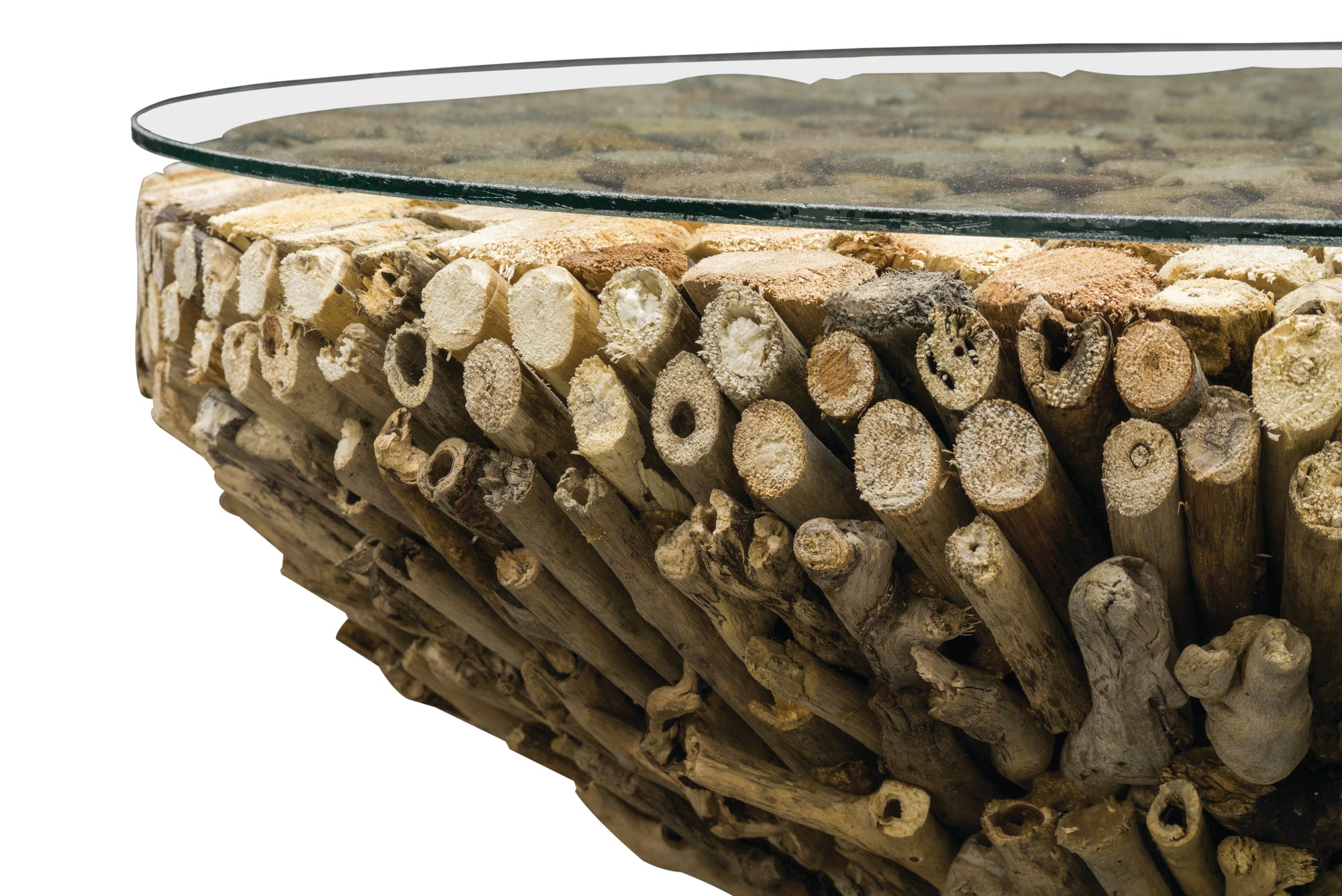 Bodiam Raby Driftwood Round Coffee Table w Glass Top