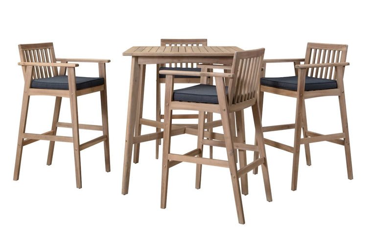 Winslow Acacia Outdoor Bar Table Set with 4 Chairs