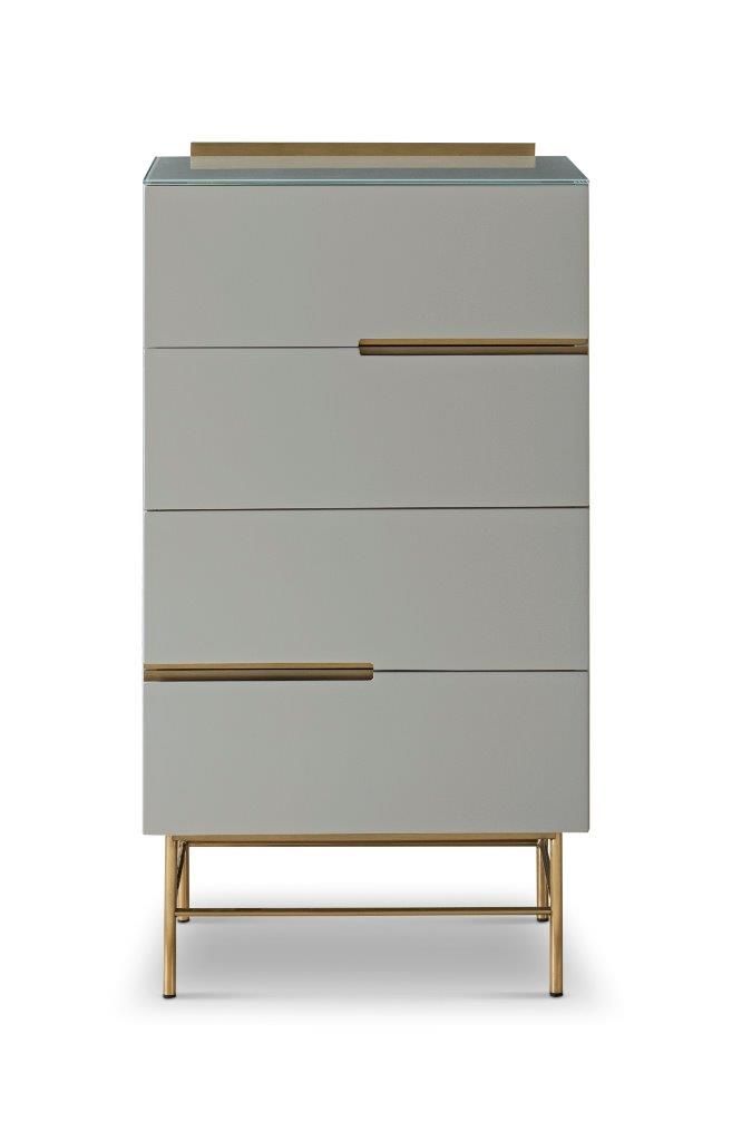 Gillmore Space Alberto Four Drawer Narrow Chest Grey With Brass Accent