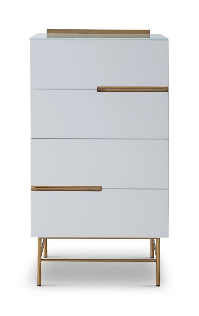 Gillmore Space Alberto Four Drawer Narrow Chest White With Brass Accent