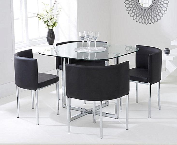 Abingdon Stowaway Glass Dining Set With 4 Dining Chairs