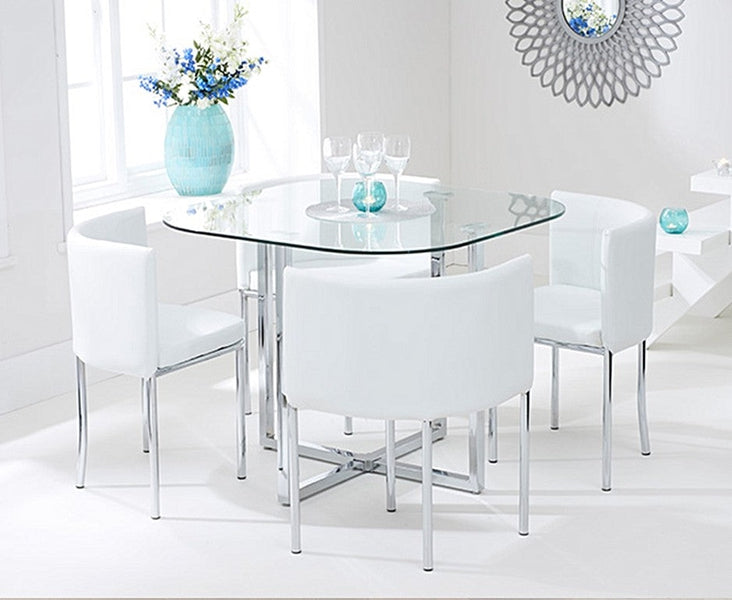 Abingdon Stowaway Glass Dining Set With 4 Dining Chairs