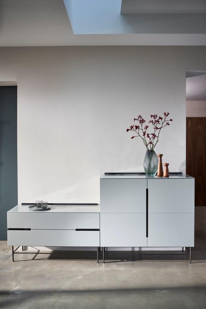 Gillmore Space Alberto Door & Drawer Combination Sideboard Grey With Dark Chrome Accent