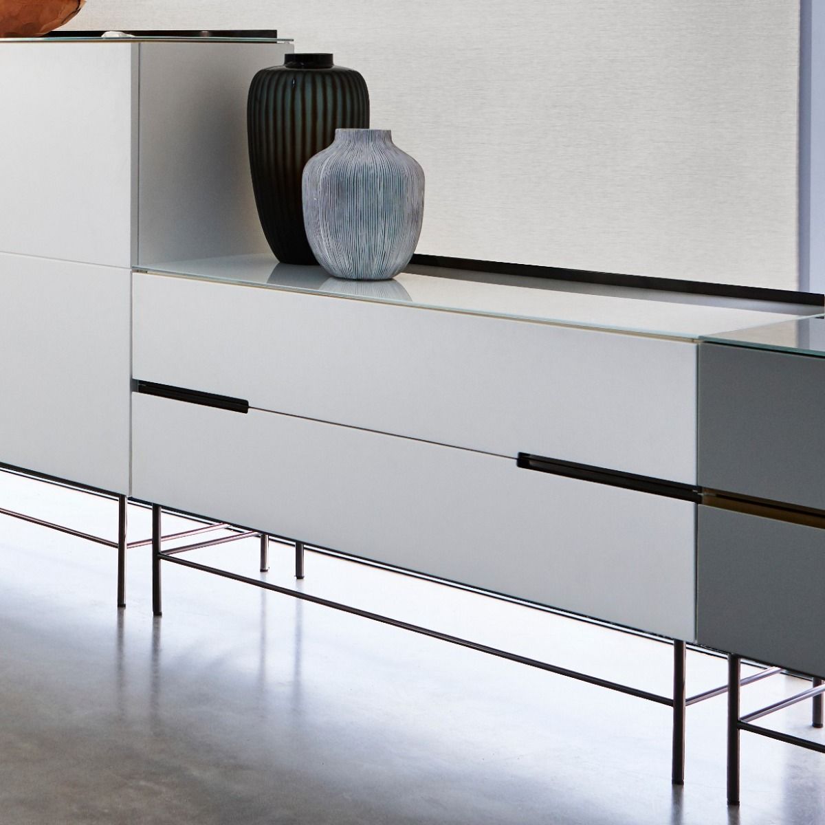 Gillmore Space Alberto Door & Drawer Combination Sideboard Grey With Dark Chrome Accent