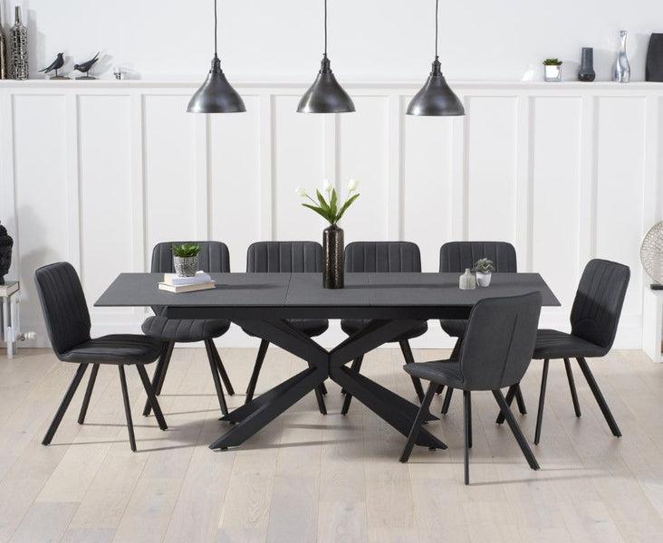 Britolli 180-220cm Extending Grey Stone Finish Dining Table with Damanti Dining Chairs