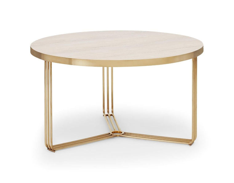 Gillmore Space Finn Small Circular Coffee Table Pale Oak Top & Brass Frame