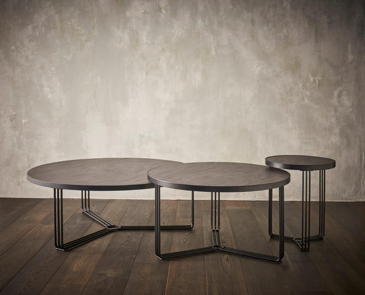 Gillmore Space Finn Large Circular Coffee Table Dark Oak Top & Black Frame